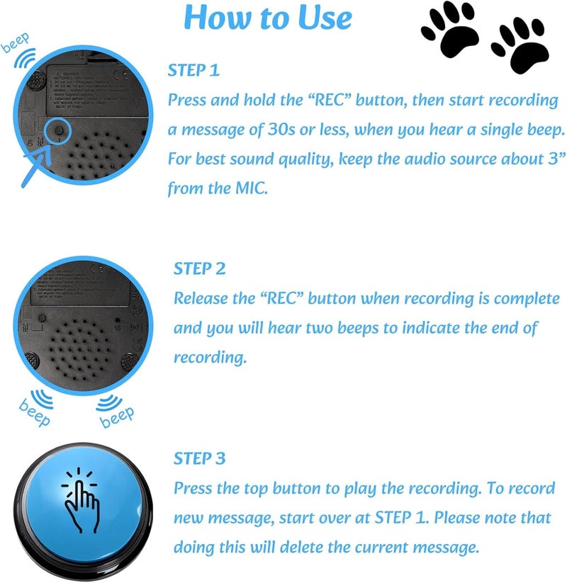 Youeon 6 Pack Voice Recording Button, 6 Colors Dog Buttons for Communication Pet Training Buzzer, 30 Seconds Record & Playback, Funny Record Buttons for Pet, Classroom, Office, Home - Image 3